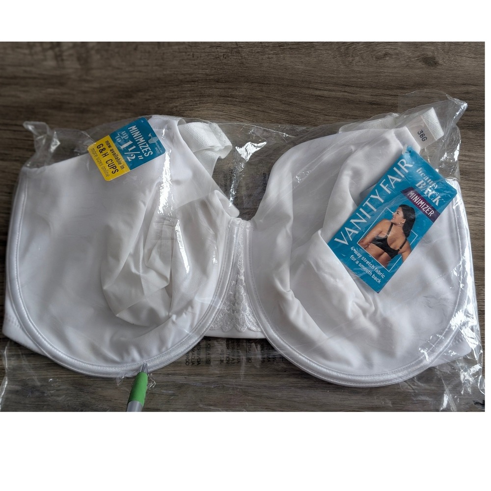 Vanity Fair Beauty Back Full Figure Underwire Minimizer Bra 76080 Size 36G White